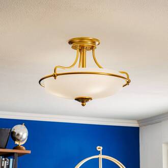 Plafondlamp Griffin met afstand, messing, Ø 42 cm messing, wit