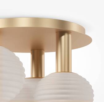 plafondlamp Haspels, 3-lamps, goudkleurig / wit, glas wit, goud