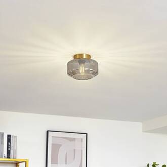 plafondlamp Hildur, rookgrijs, glas, Ø 22 cm rookgrijs, messing