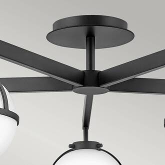 Plafondlamp Hollis, 5-lamps, zwart/opaal zwart, opaal