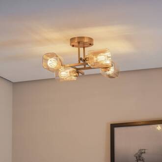 Plafondlamp Horia antiek goud/amber 44x44 cm glas/metaal 4-lamps antiek goud, amber-transparant
