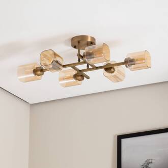 Plafondlamp Horia antiek goud/oranje 80x40 cm glas/metaal 6-lamps antiek goud, amber-transparant