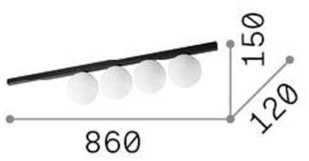 Plafondlamp Ideal Lux Binomio, wit, 4-lamps, metaal, glas wit, opaal