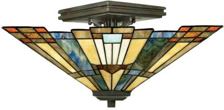 Plafondlamp Inglenook met bont glas brons, veelkleurig