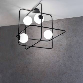 Plafondlamp Intrigo vierkant zwart zwart, wit