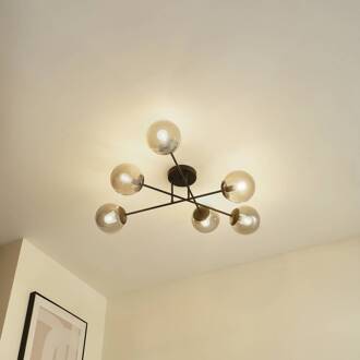 plafondlamp Isamer, rookgrijs, Ø 80 cm, globe zwart, rookgrijs