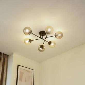 plafondlamp Isamer, rookgrijs/oranje, Ø 80 cm, globe zwart, rookgrijs