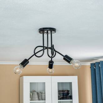 Plafondlamp Joiy, gekruist, 3-lamps, zwart