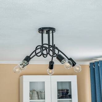Plafondlamp Joiy, gekruist, 5-lamps, zwart