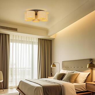 Plafondlamp Jovin met vijf rotan kappen beige, zwart