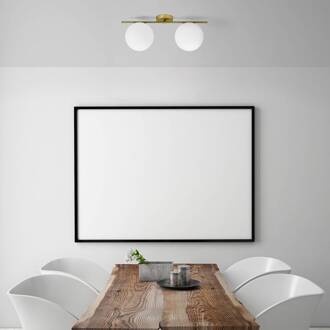 Plafondlamp Jugen, goud, 2-lamps horizontaal messing, wit
