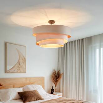 plafondlamp Jusari, crème, textiel, Ø 56 cm, E27 crème, goud