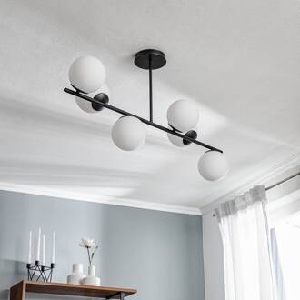 Plafondlamp Kabo, 1-armig, zwart, 6-lamps zwart, wit opaal
