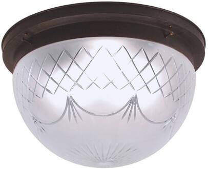 Plafondlamp Karolin met versierde glazen kap donkerbruin, gesatineerd