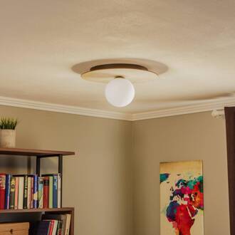 Plafondlamp Kenzo, rond, bruin/wit, 1-lamp bruin, opaal