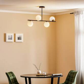 Plafondlamp Kiba, zwart/goud, 4-lamps zwart, goud, wit opaal