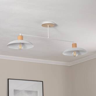 Plafondlamp Kobe, 2-lamps, staal, hout, wit wit, licht hout