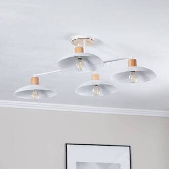 Plafondlamp Kobe, 4-lamps, staal, hout, wit wit, licht hout