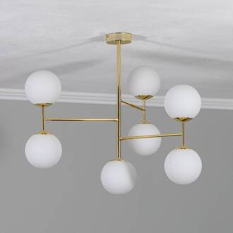 plafondlamp Korek, goudkleurig, 7-lamps goudkleurig, wit