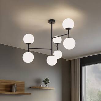 Plafondlamp Korek, zwart/wit, glas, 75 cm, 7-lamps, E14 wit, zwart