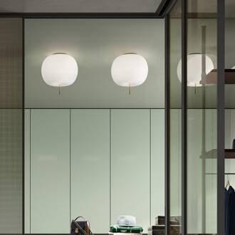 plafondlamp Kushi, messingkleurig/wit, Ø 16 cm, glas opaal, messing