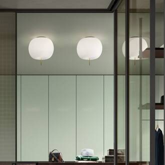 plafondlamp Kushi, messingkleurig/wit, Ø 33 cm, glas opaal, messing