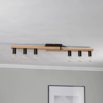 plafondlamp Laurent, hout/zwart, 6-lamps licht hout, zwart