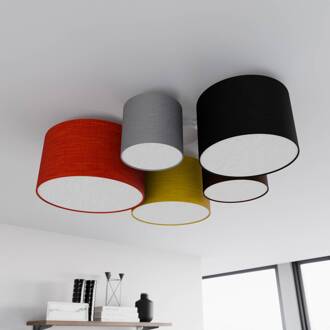 plafondlamp Laurenz, 5-lamps, 93cm, rood/geel, textiel grijs, bruin, zwart, rood, geel