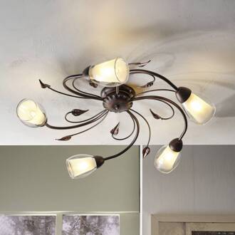 Plafondlamp Liliana, 5-lamps, zwart, roségoud, metaal zwart-roodgoud geveegd, helder