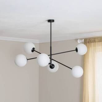 Plafondlamp Lineair, zwart/opaal, 6-lamps zwart, opaal
