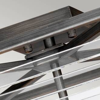 Plafondlamp Louvre in industriële stijl, 4-lamps zilver, zwart geborsteld, helder