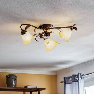 Plafondlamp Lucrezia 3-lamps, brons brons, opaal