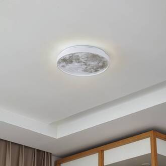 plafondlamp Lune, kunststof, metaal, 38 cm grijs, wit