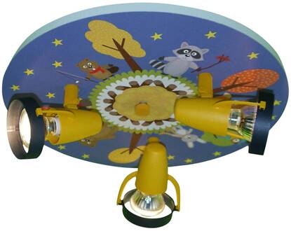 Plafondlamp Lustige bosdieren met 3 spots blauw, meerkleurig