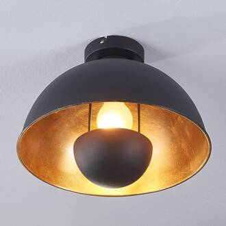 plafondlamp Lya, Ø 31 cm, zwart-goud, metaal, E27 zwart, goud mat