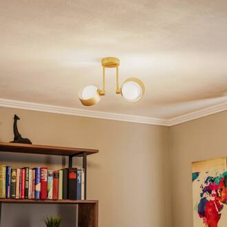 Plafondlamp Mado, opaalglas/messing, 2-lamps messing, opaal