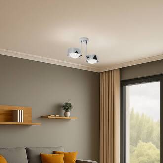 Plafondlamp Mado, staal chroomkleurig, glas opaal, 2-lamps chroom, wit