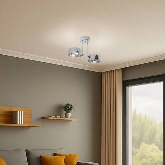 Plafondlamp Mado, staal chroomkleurig, glas rookkleurig, 2-lamps chroom, rookgrijs