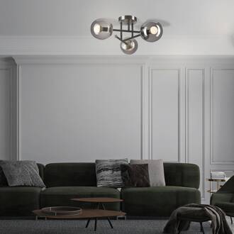 Plafondlamp Malena, Ø 19 cm, rookgrijs, glas/metaal 3-lamps. Rookgrijs, chroom