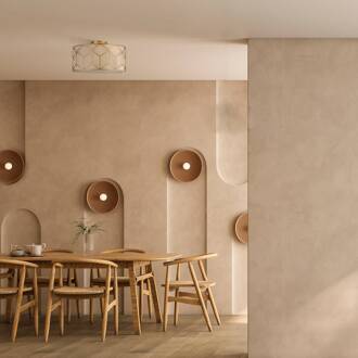 plafondlamp Messina, Ø 43 cm, beige, linnen goud, beige