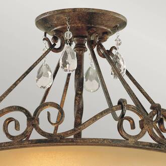 Plafondlamp met afstand Chateau met glasbehang brons-mokka, crème