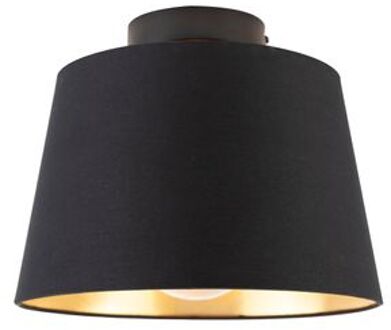 Plafondlamp met katoenen kap zwart met goud 25 cm - Combi zwart
