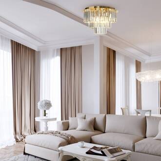 Plafondlamp Milano, Ø 45 cm, goud/kristal, glas, 6 x E14 goud, transparant