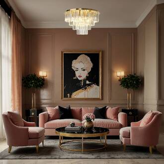 Plafondlamp Milano, Ø 60 cm, goud/kristal, glas, 9 x E14 goud, transparant