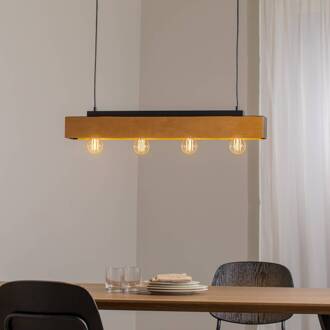 Plafondlamp Miluza, zwart/bruin, lengte 76 cm, hout, 4-lamps. lichtbruin, zwart