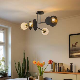 Plafondlamp Minerva, 4-lamps, zwart zwart, opaal, helder