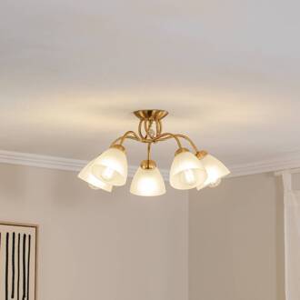 Plafondlamp Miranda, 5-lamps, messing gepatineerd, gesatineerd