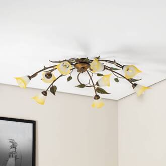 Plafondlamp Miranda 9-lamps, brons brons, goud, groen, opaal