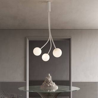 plafondlamp Moony, wit, 3-lamps, hoogte 150 cm, glas