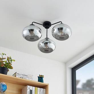plafondlamp Navidia, Ø 67 cm, zwart, rookglas matzwart, rook